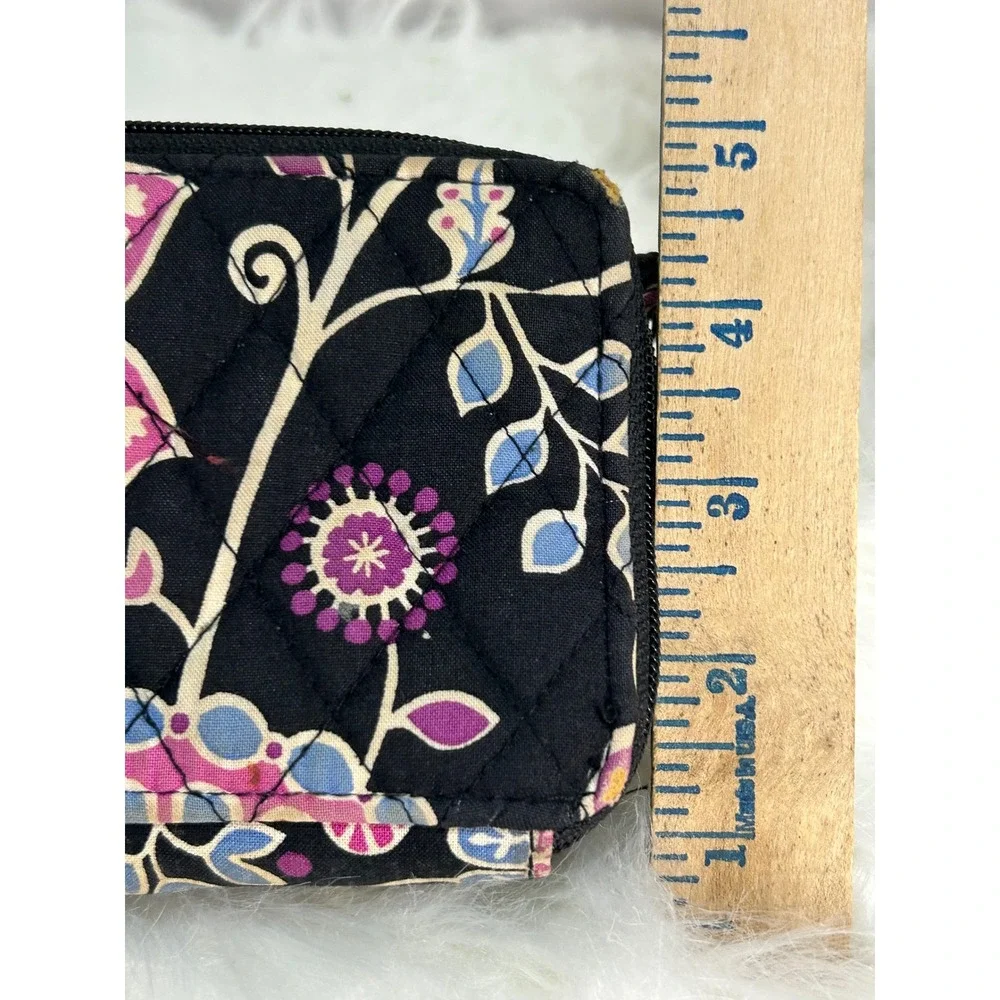 Vera Bradley Quilted Wallet Floral Black Purple Snap Flap‎ Zip Around